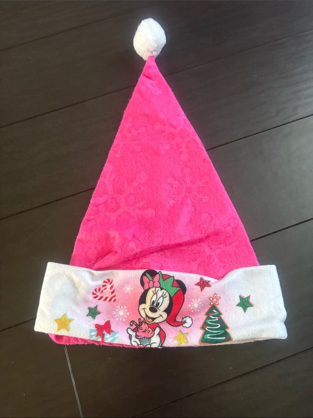 Disney Kids Hot Pink Minnie Mouse Christmas Santa Hat with White Cuff